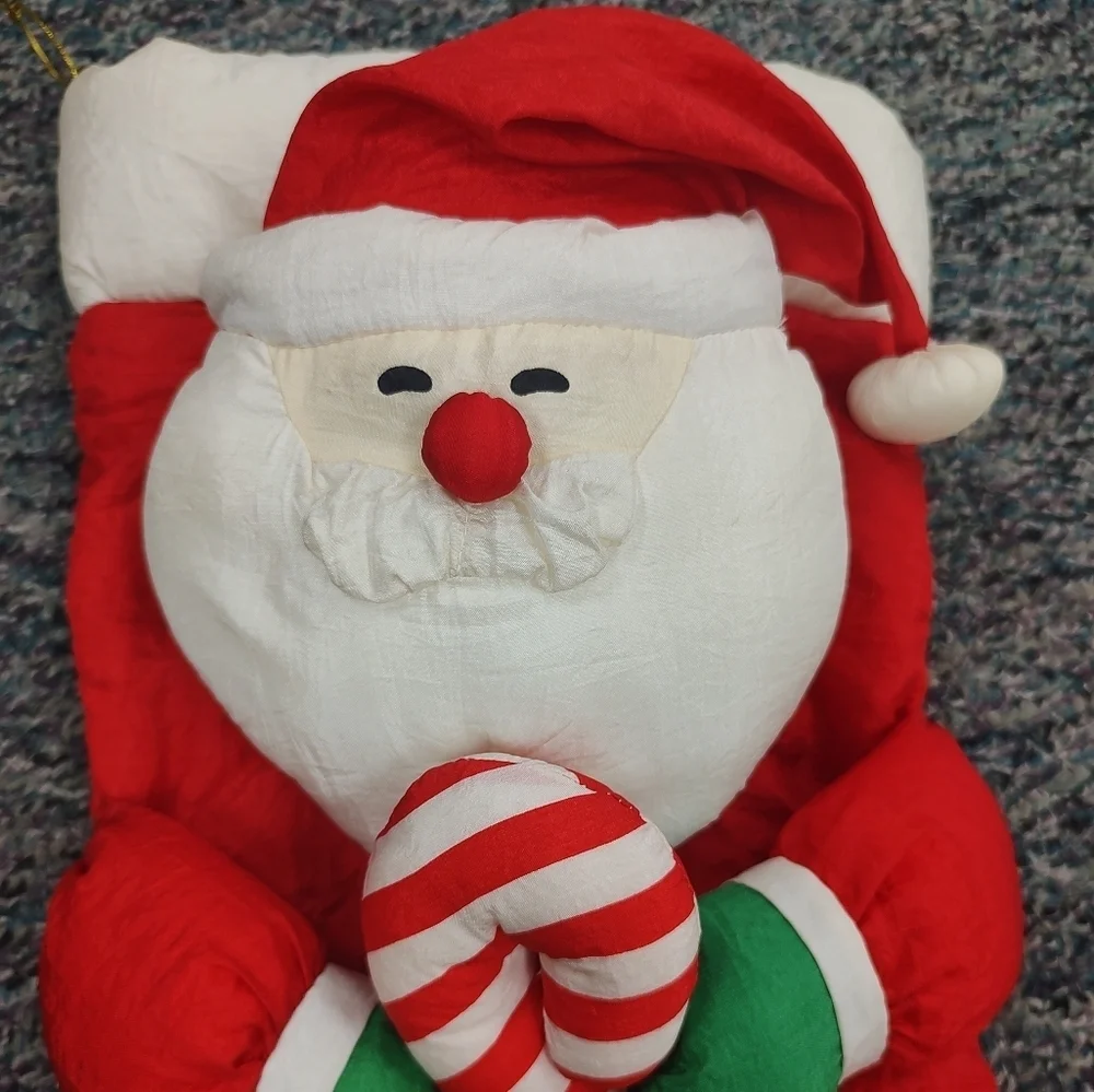 Vintage Nylon Parachute 3D Plush Santa Claus Candy Cane Christmas Stocking